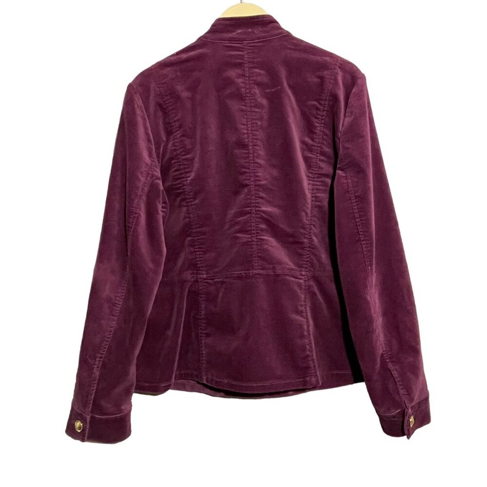 Chico Suit Jacket Coat Trench Women Size 1 Medium 8 Purple Velvet Military Retro - Picture 2 of 12